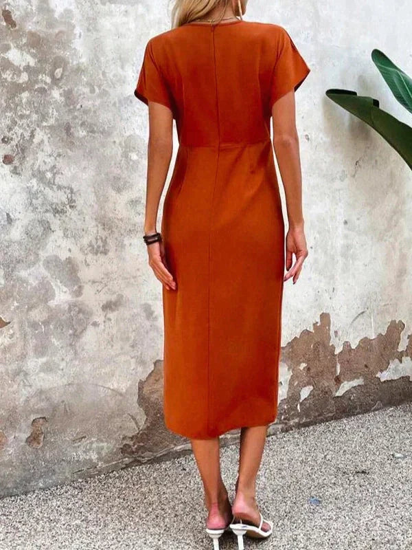 Robe midi à col en V orange