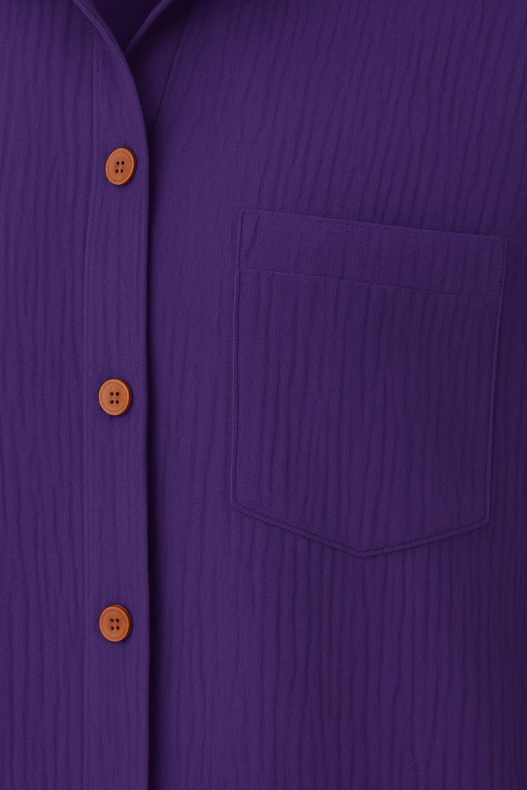 Ruched Button-Up Shirt – Front Pocket – Rolled Sleeves | Yvonne Eclat