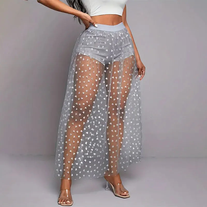 Long gothic high-waisted skirt in transparent lace for evening wear