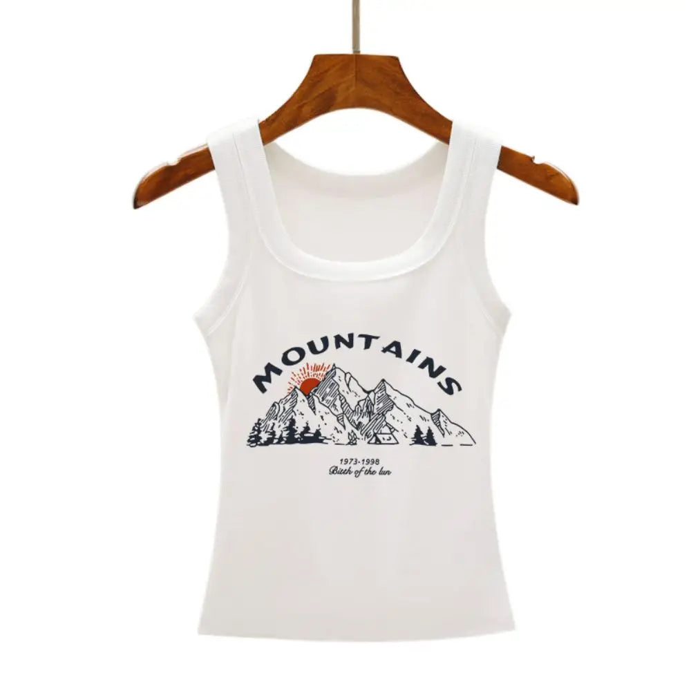 Ribbed knit tank tops with graphic print - Casual streetwear for women