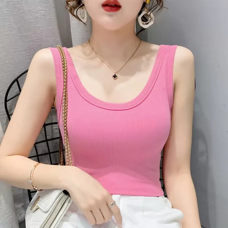 Casual ribbed knit sleeveless tank tops - Basic summer clothing