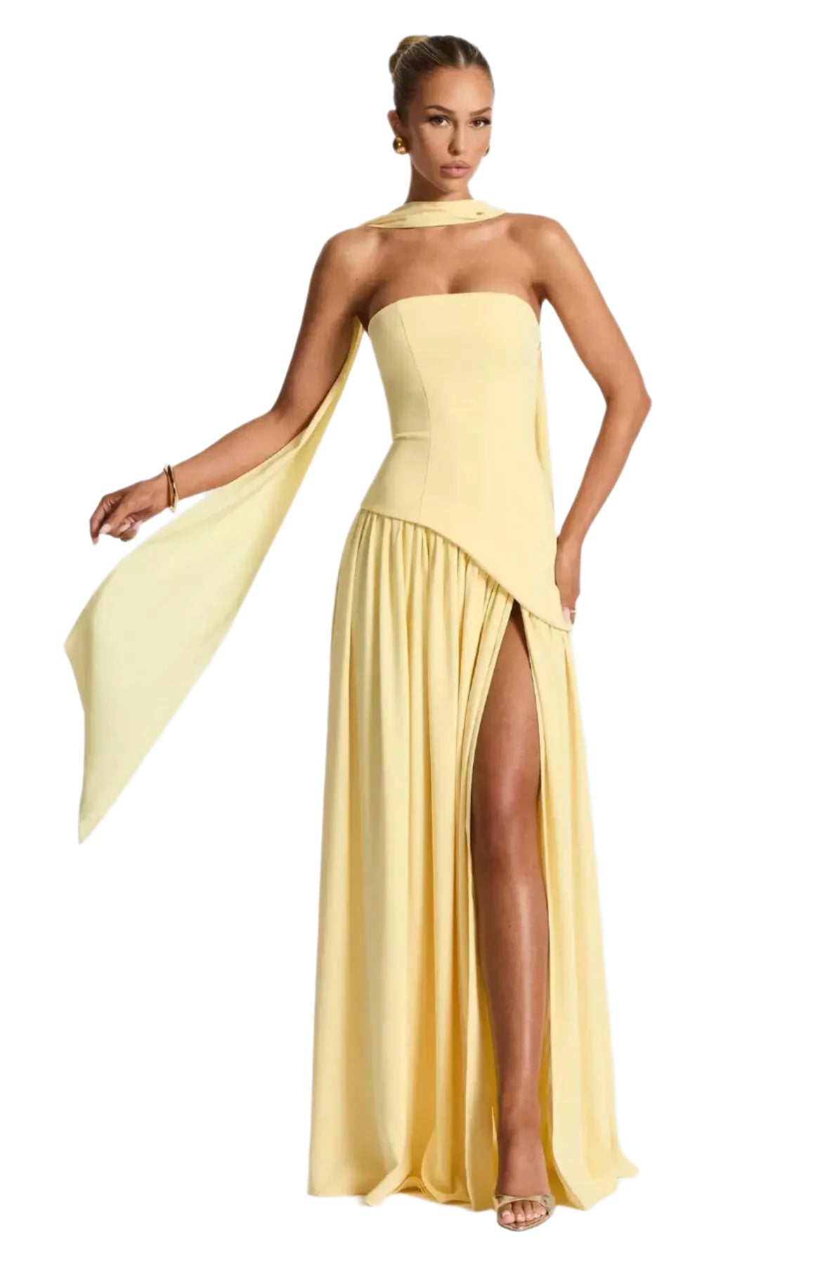 Robe plissée bustier – Robe de soirée dos nu à fente haute pour femme