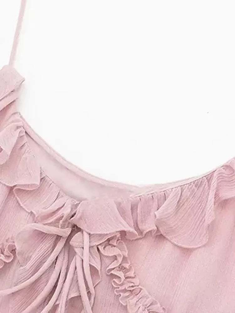 Flirty tops with ruffles on the front, semi-transparent, for women