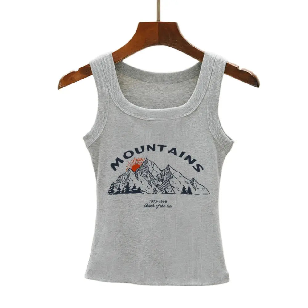 Ribbed knit tank tops with graphic print - Casual streetwear for women