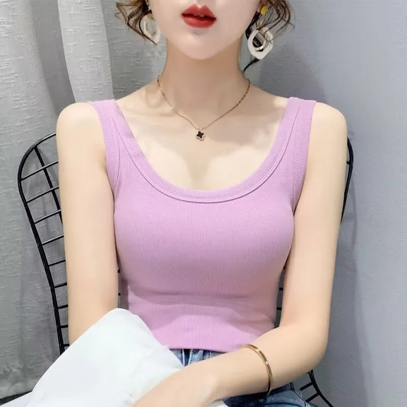 Casual ribbed knit sleeveless tank tops - Basic summer clothing