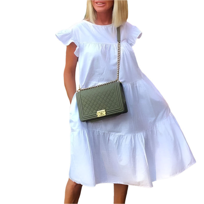 Oversized bohemian chic fluid flounced hem dress for women