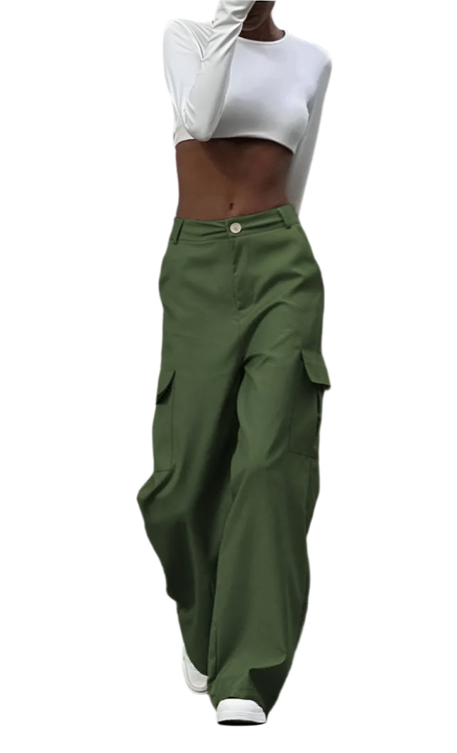 Pantalon cargo utilitaire taille haute – Streetwear multi-poches pour femme
