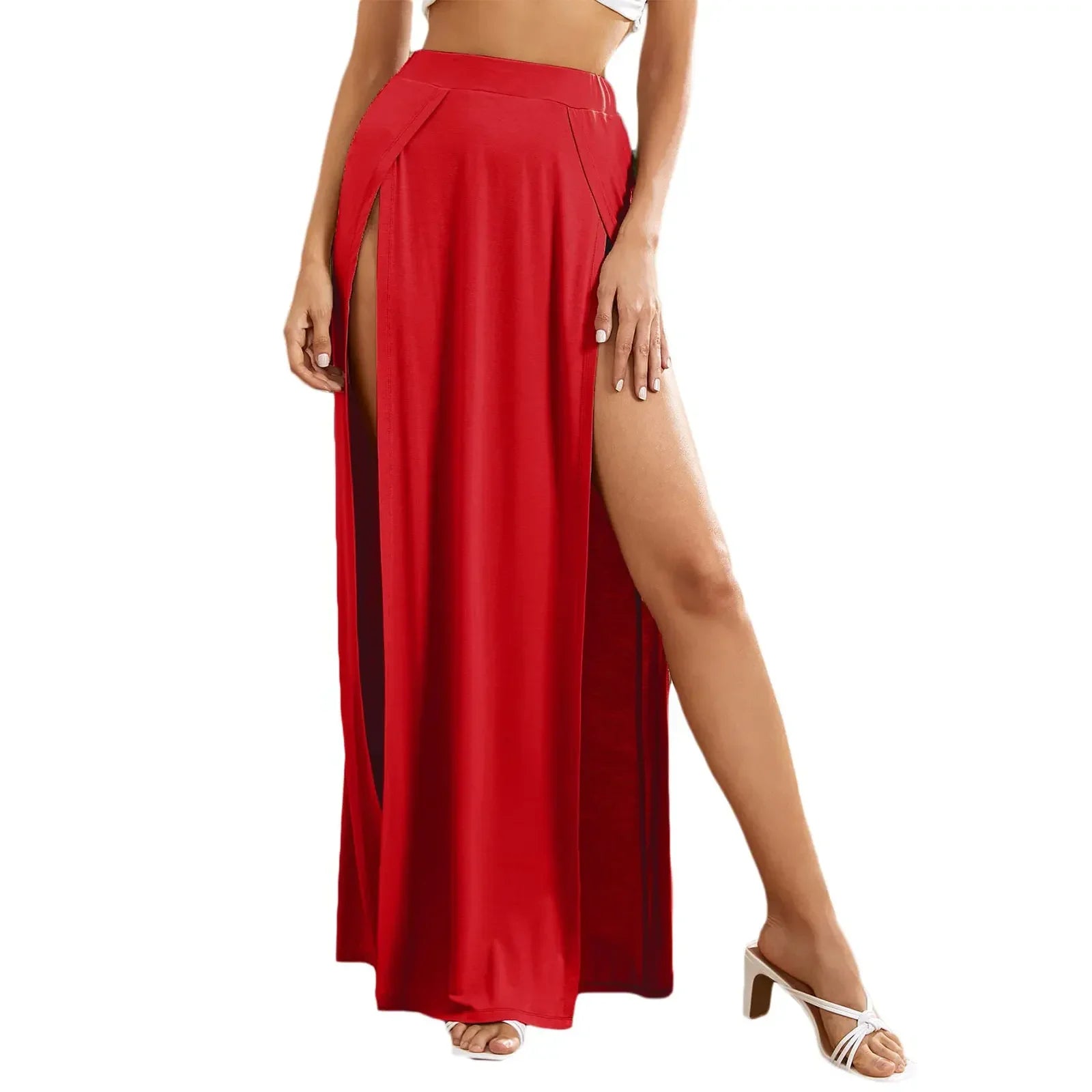 Long high-waisted skirt with double slit for women - Flowing and bohemian