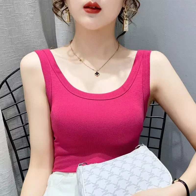 Casual ribbed knit sleeveless tank tops - Basic summer clothing