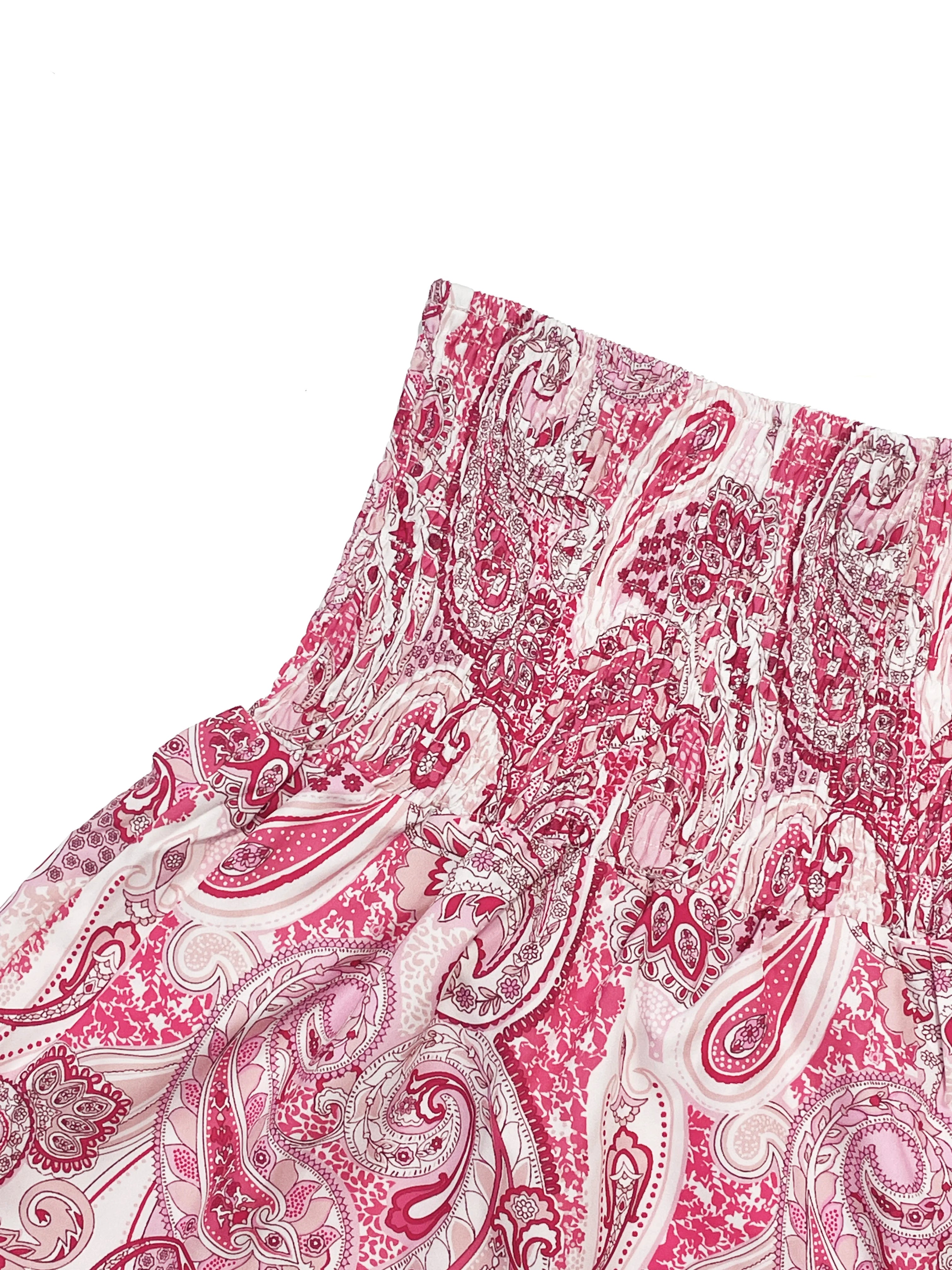 Long skirt bohemian style with paisley print - High waist elastic smocked