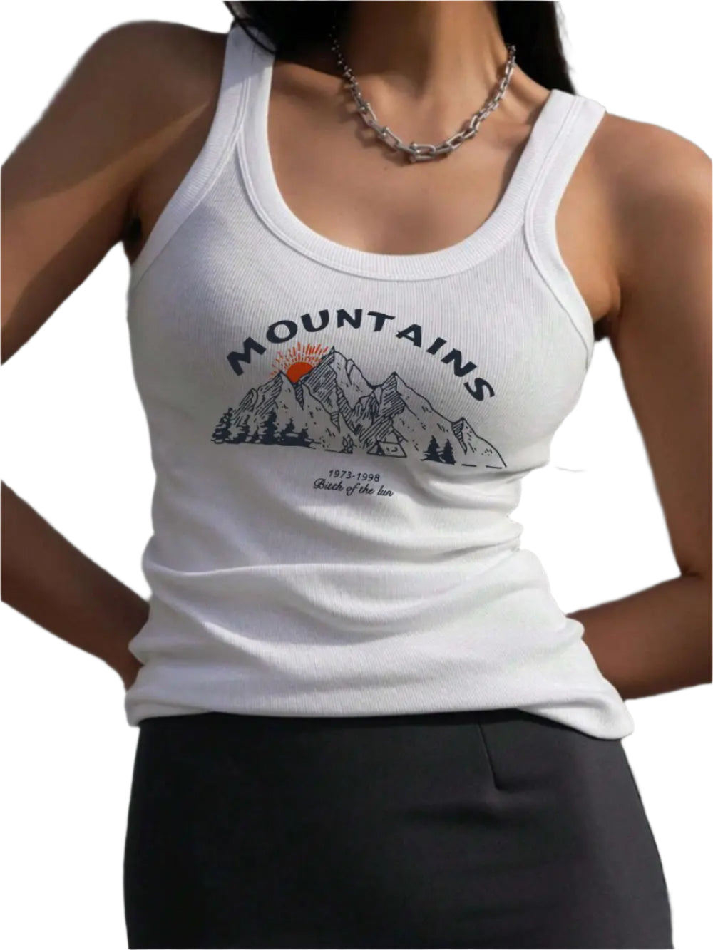 Ribbed knit tank tops with graphic print - Casual streetwear for women