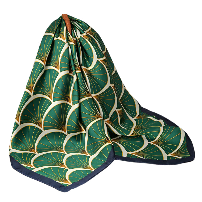Foulard carré en soie imprimé Art déco vert – Style vintage pour femme