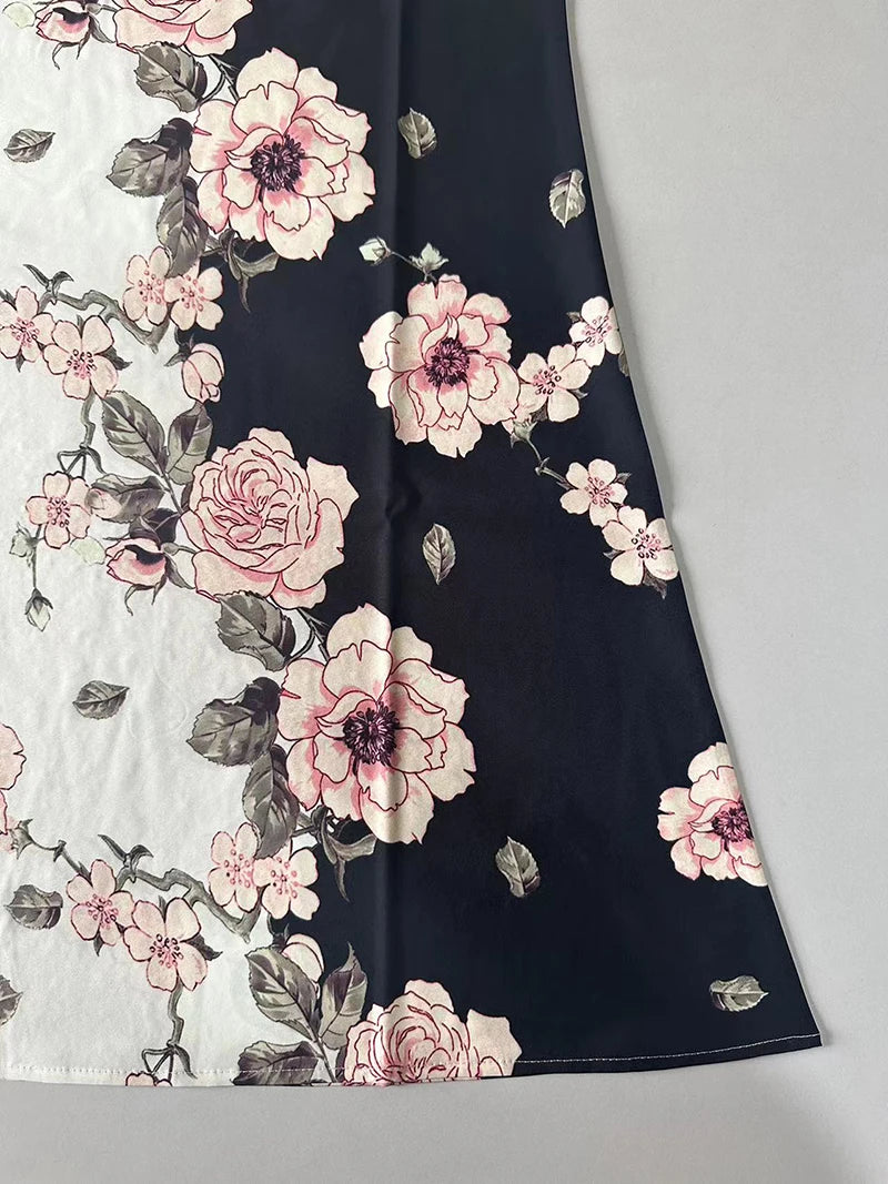 Sleeveless floral midi dress, V-neck and loose fit for women