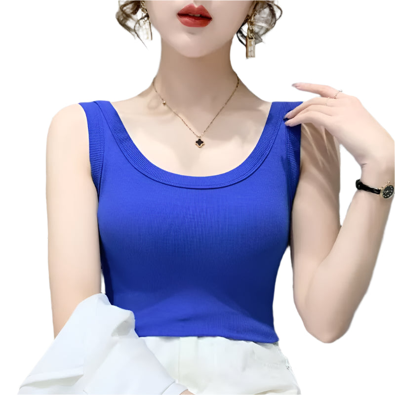 Casual ribbed knit sleeveless tank tops - Basic summer clothing