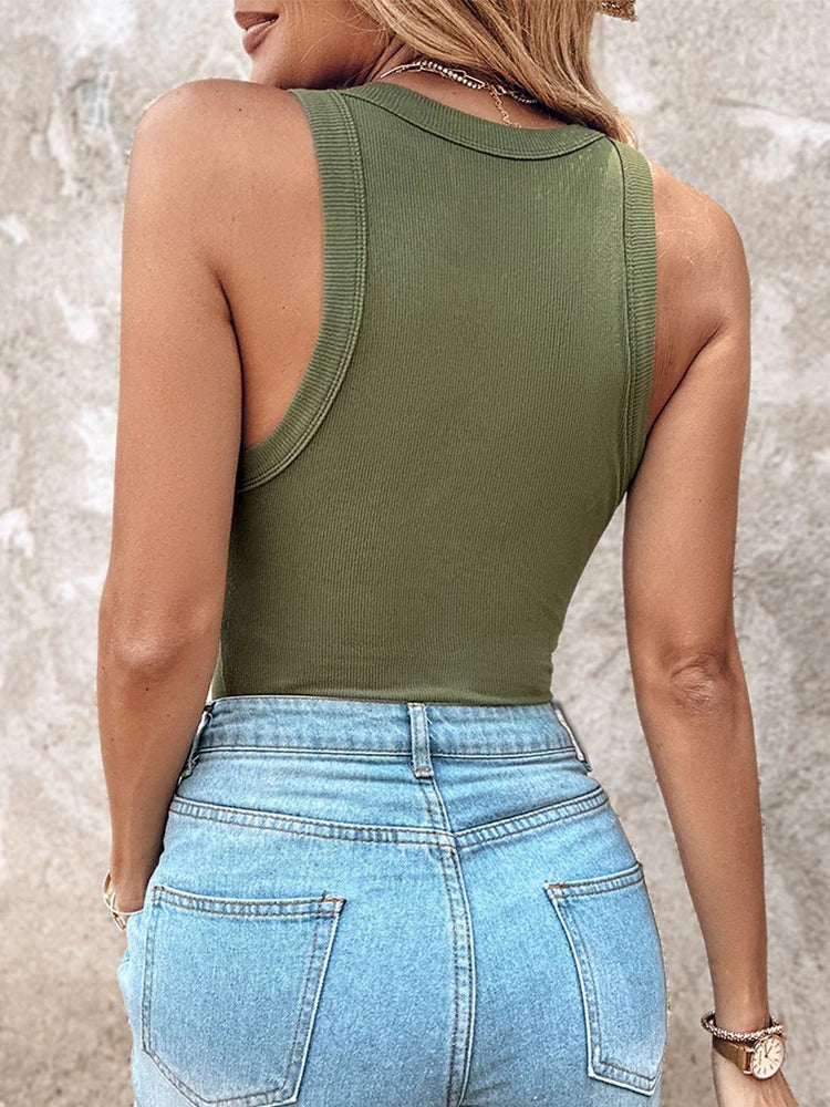 Casual ribbed knit sleeveless tank tops, padded and fitted
