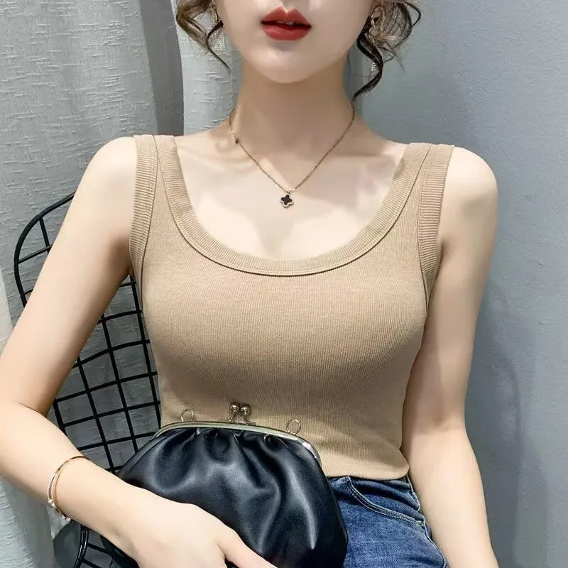 Casual ribbed knit sleeveless tank tops - Basic summer clothing