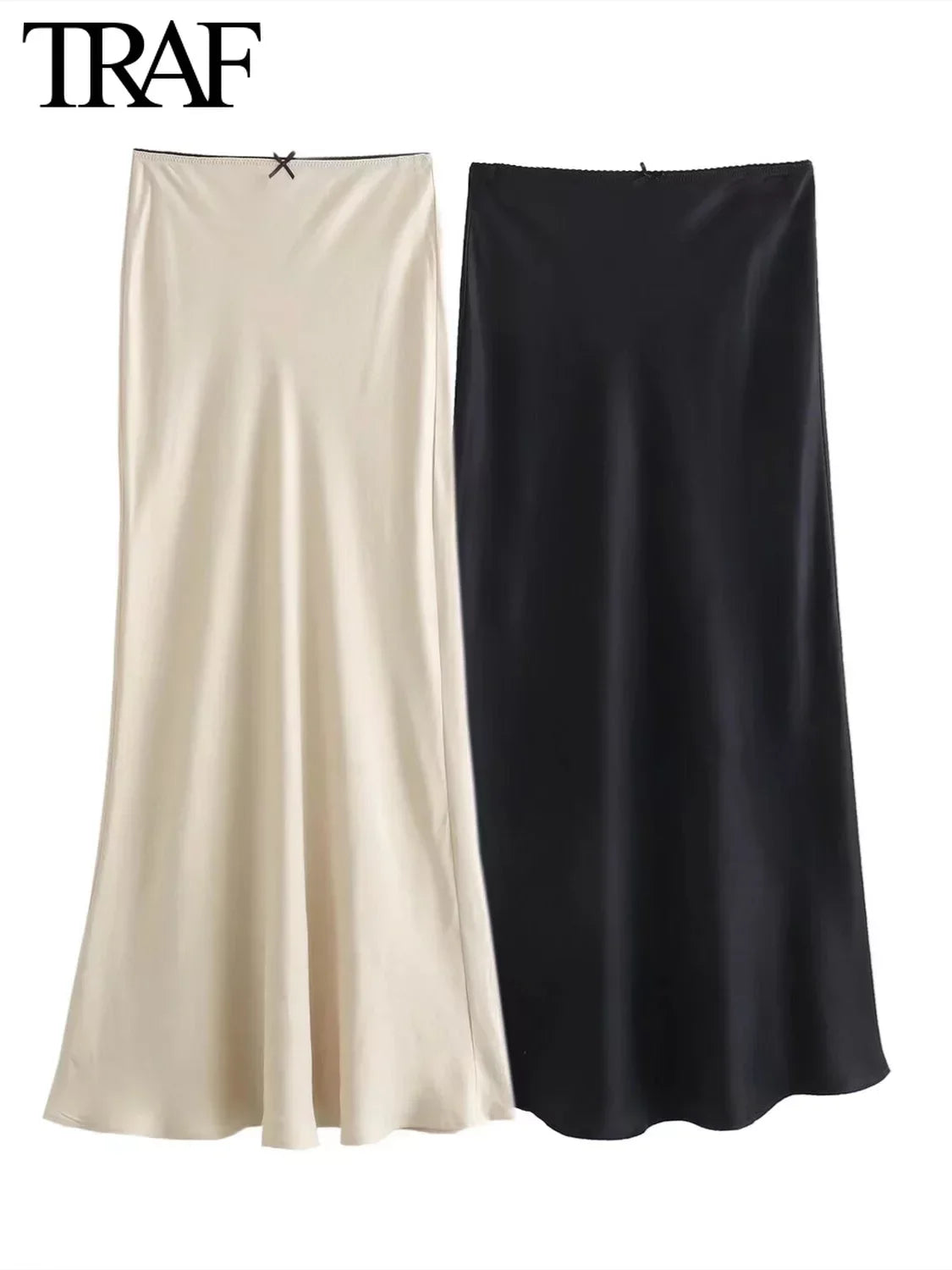 Long satin skirt for women – high waist, straight and elegant