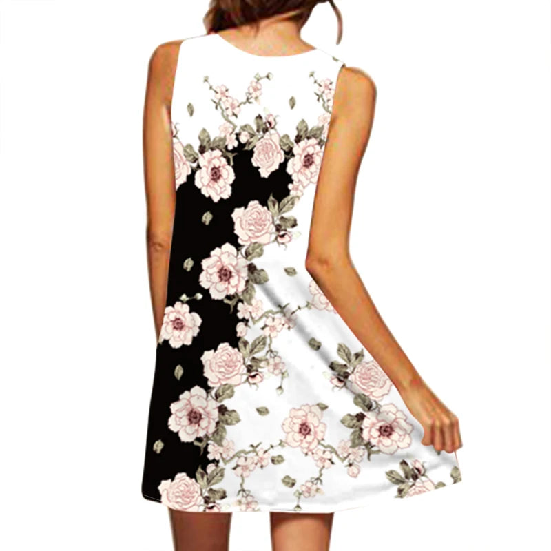 Sleeveless floral midi dress, V-neck and loose fit for women
