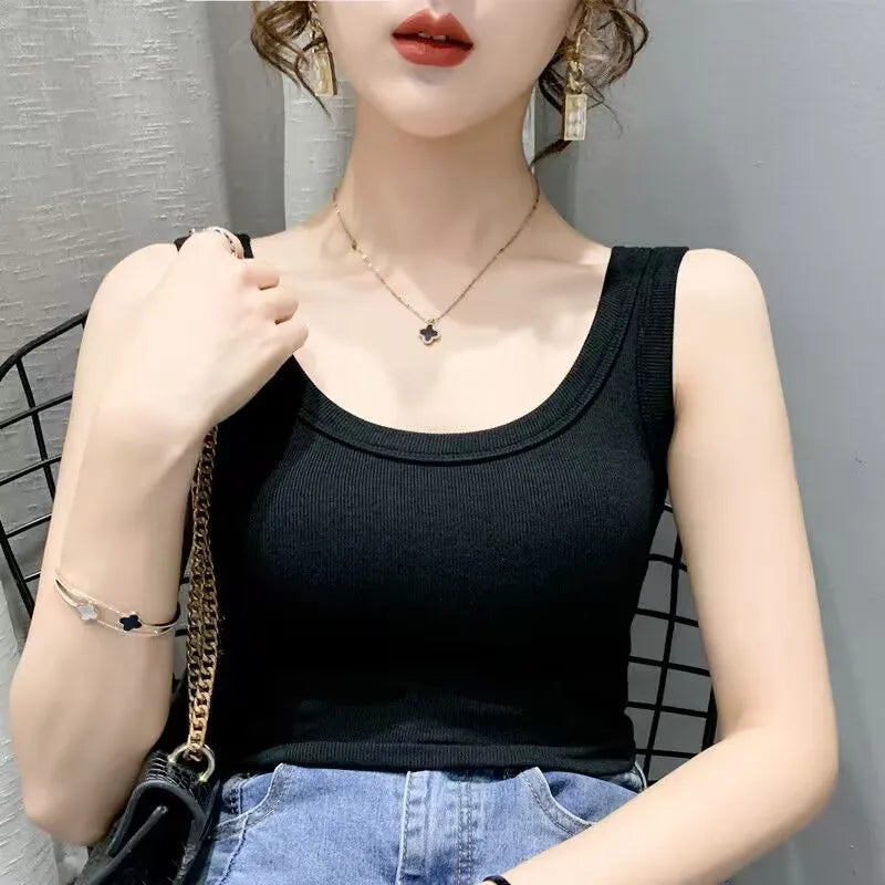 Casual ribbed knit sleeveless tank tops - Basic summer clothing