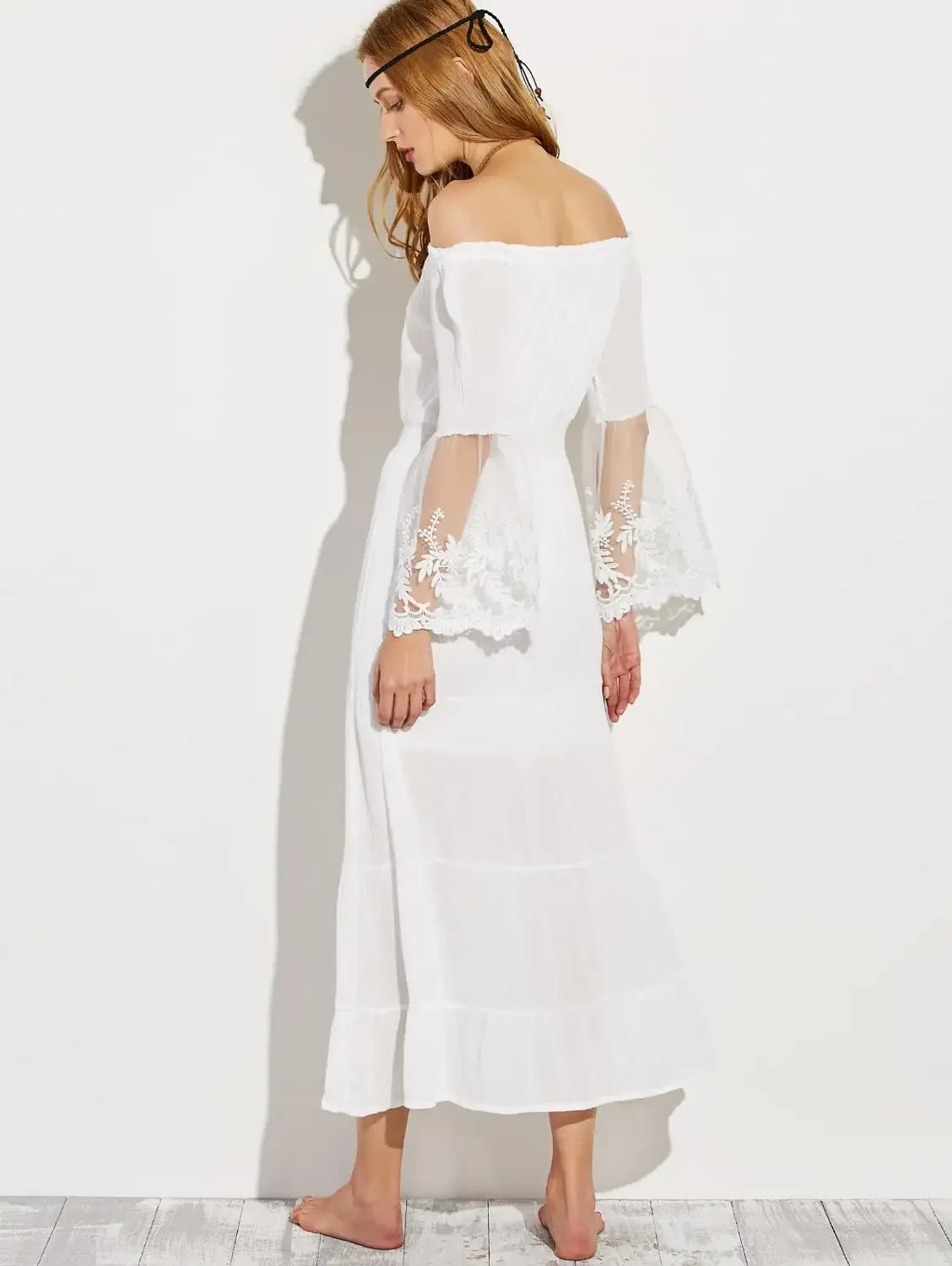 Robe longue d'été à manches évasées et épaules dénudées - Style bohème chic pour femme