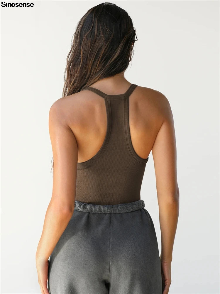 Ribbed knit tank top racerback slim fit V-neck sleeveless basic top