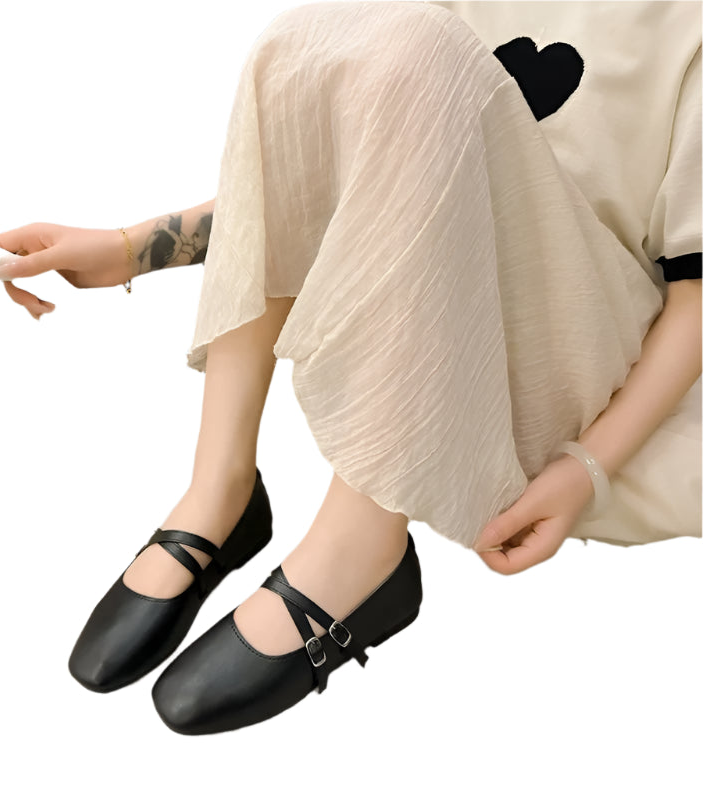 Retro ballerinas with elegant double strap and soft sole for women
