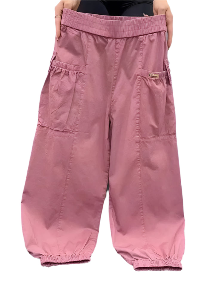 Pantalon utilitaire taille haute – Streetwear ample longueur cheville pour femme