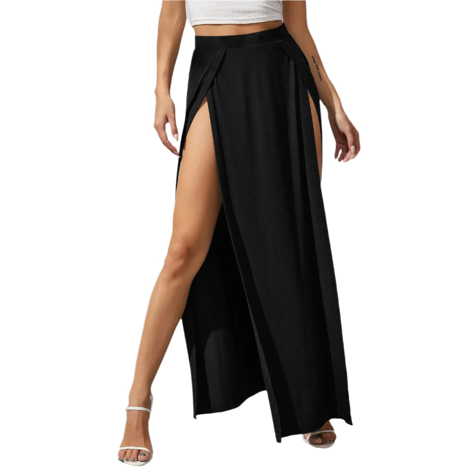 Long high-waisted skirt with double slit for women - Flowing and bohemian