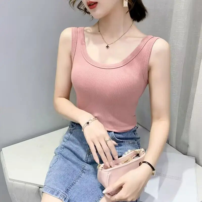 Casual ribbed knit sleeveless tank tops - Basic summer clothing