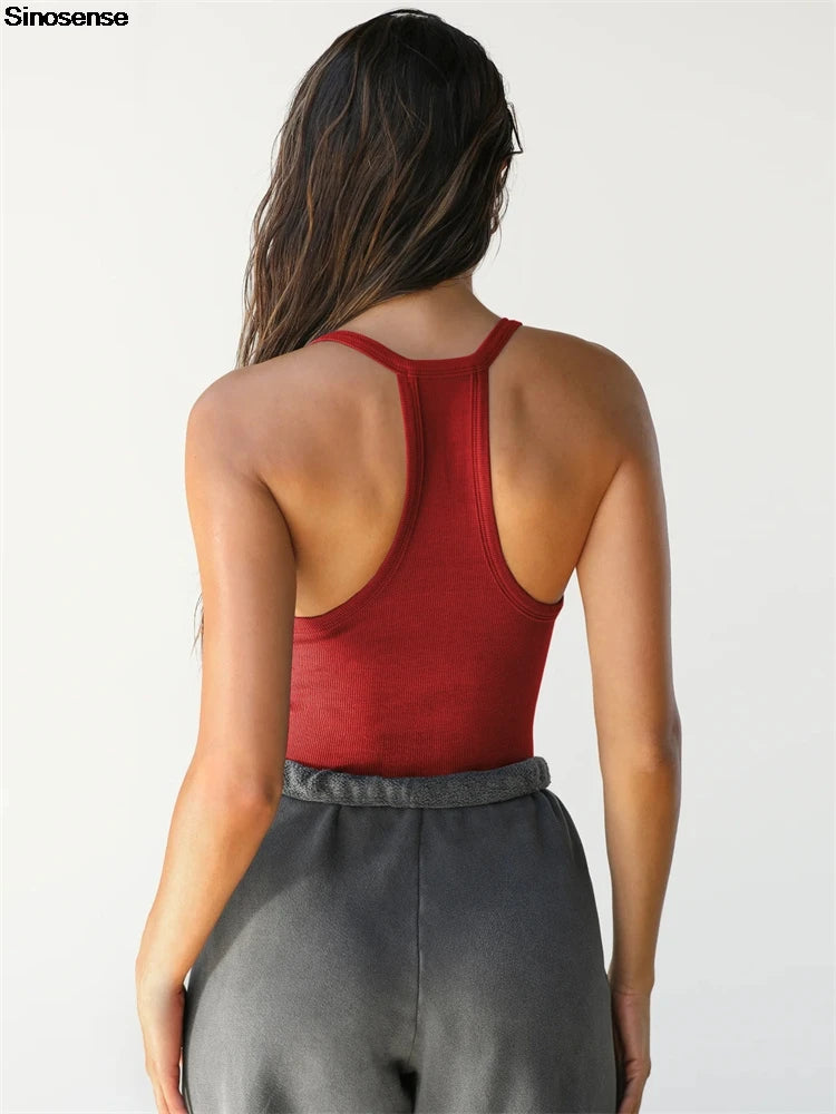 Ribbed knit tank top racerback slim fit V-neck sleeveless basic top