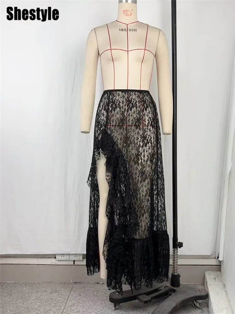 Long lace skirt for women – asymmetrical, split, and elegant