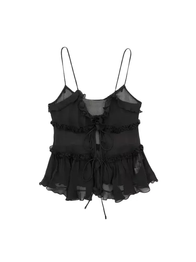 Hauts coquettes avec volants sur le devant, semi-transparents, pour femmes