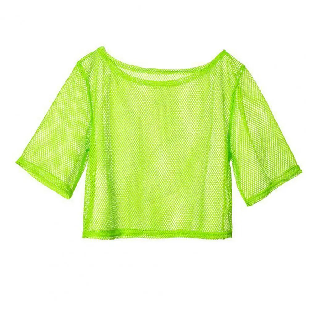 Transparent mesh knit top with high collar for women