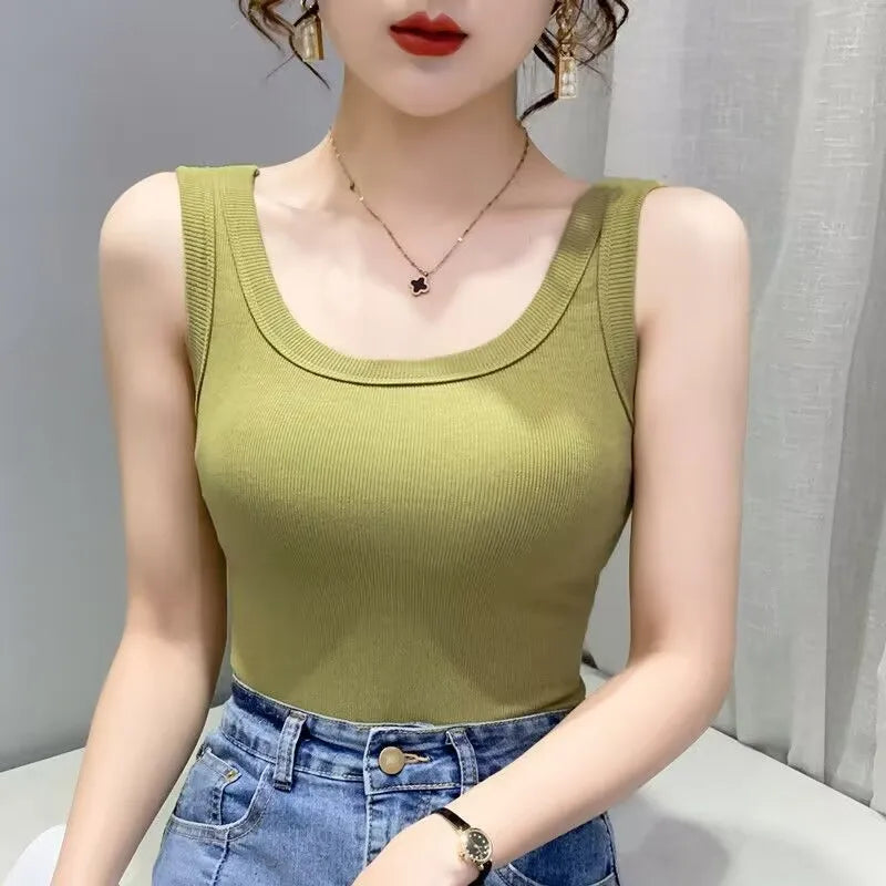 Casual ribbed knit sleeveless tank tops - Basic summer clothing