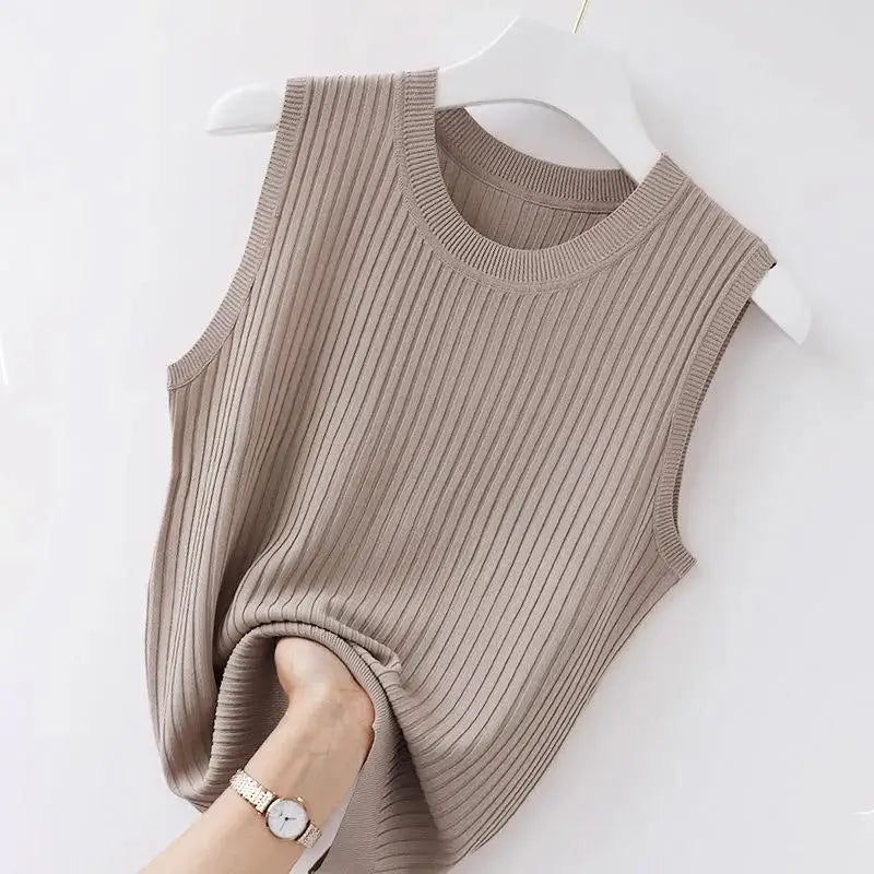 Ribbed Knit Sleeveless Tank Tops for Women - Casual Summer Outfit