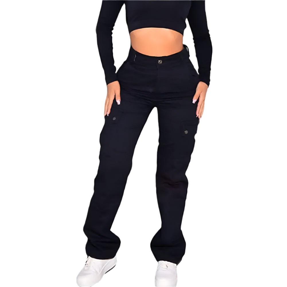 Pantalon cargo utilitaire taille haute – Coupe souple multi-poches pour femme