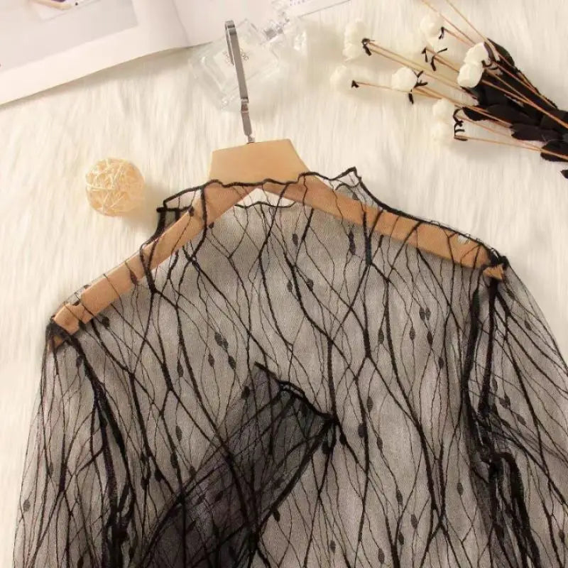 Elegant transparent mesh top for women – slim long sleeves
