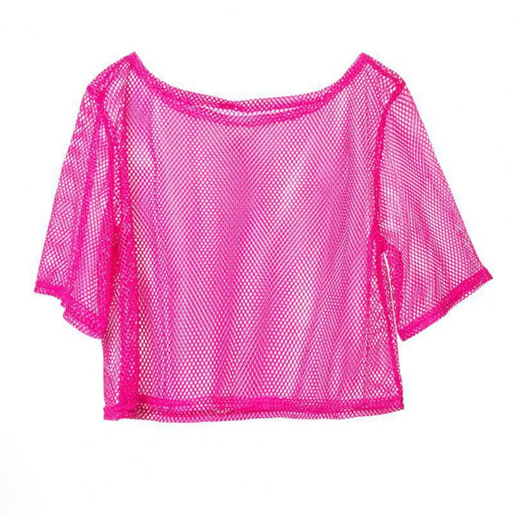 Transparent mesh knit top with high collar for women