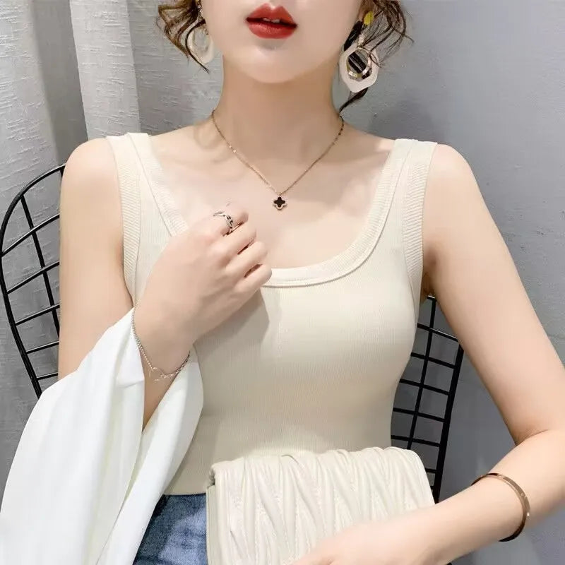 Casual ribbed knit sleeveless tank tops - Basic summer clothing