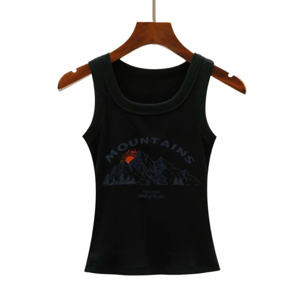 Ribbed knit tank tops with graphic print - Casual streetwear for women