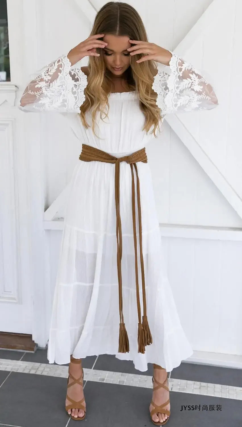 Robe longue d'été à manches évasées et épaules dénudées - Style bohème chic pour femme
