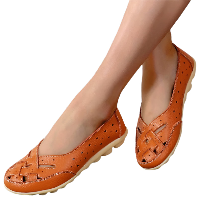 Soft leather ballerinas with comfortable breathable hollow slip-on sole