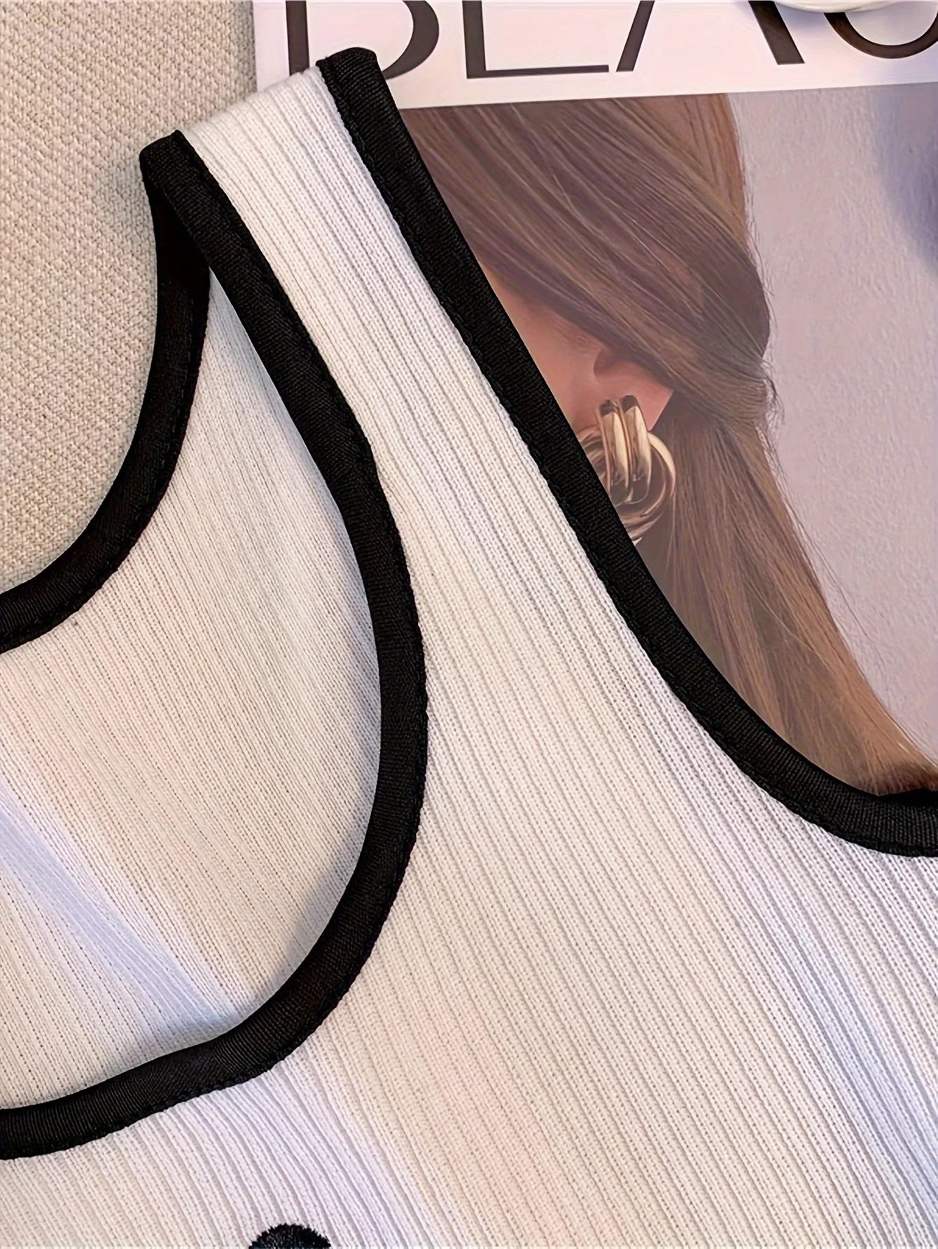 Casual ribbed knit letter print tank tops for women