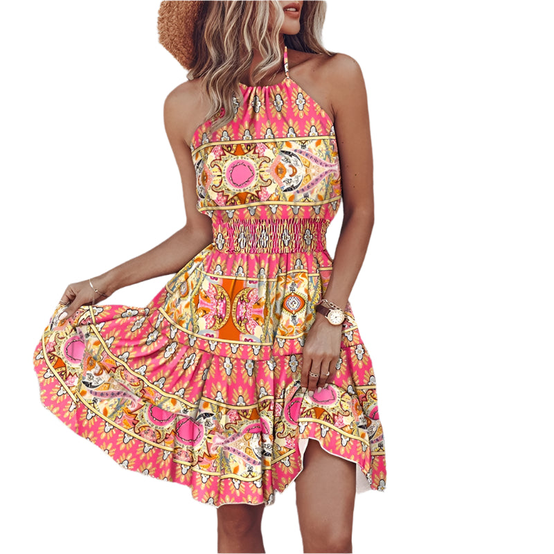 Mini robe dos nu fluide style bohème avec motif coloré et coupe confortable