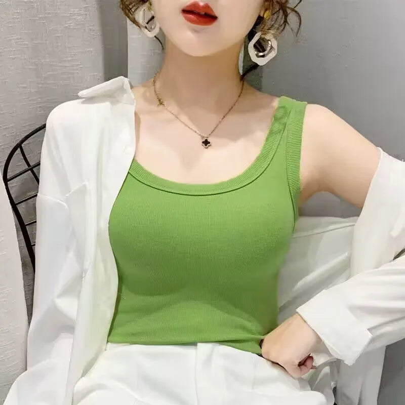 Casual ribbed knit sleeveless tank tops - Basic summer clothing