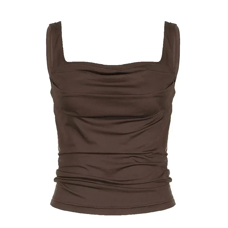 Short ruched brown top for women – Casual summer cut