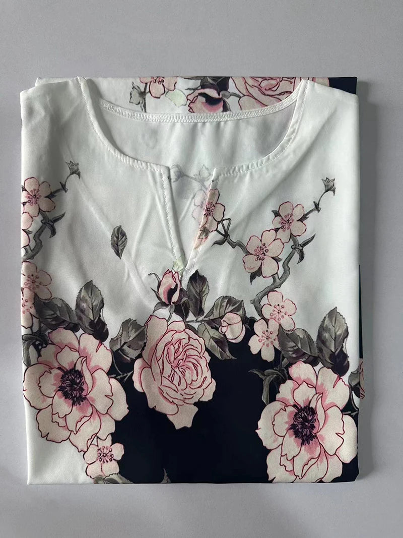 Sleeveless floral midi dress, V-neck and loose fit for women
