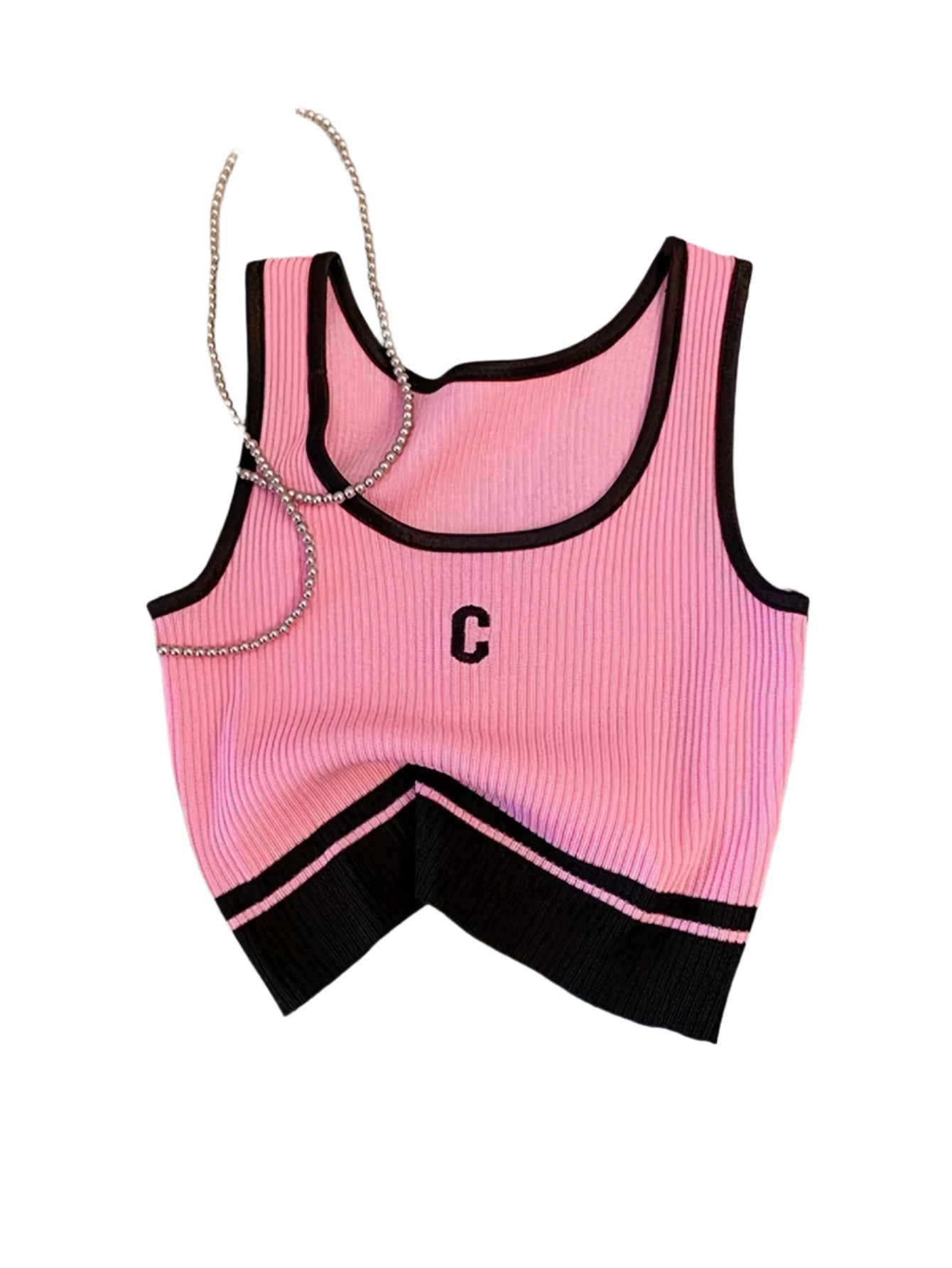 Casual ribbed knit letter print tank tops for women