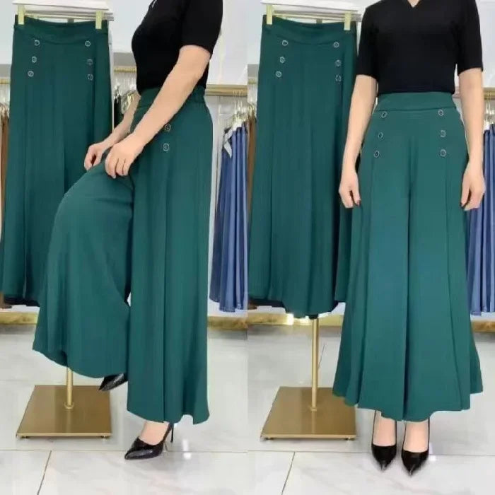 Pantalon culotte taille haute à boutons décoratifs – Respirant pour l'été