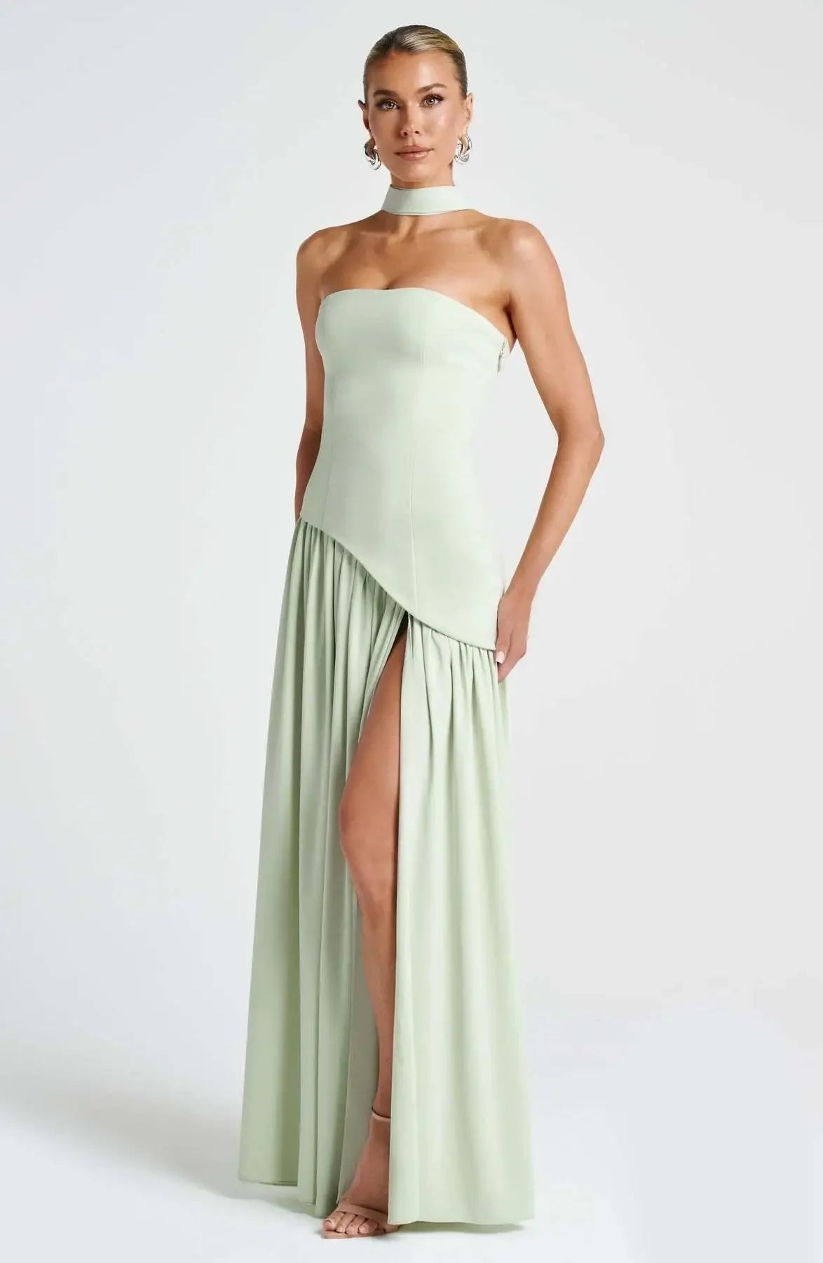 Robe plissée bustier – Robe de soirée dos nu à fente haute pour femme